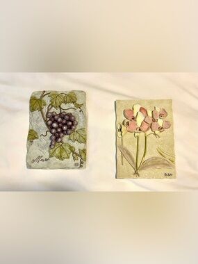 *VNTG* 3D Floral Resin Wall Plaques -Artist~Cheri Blum -Blooming Orchid/Merlot